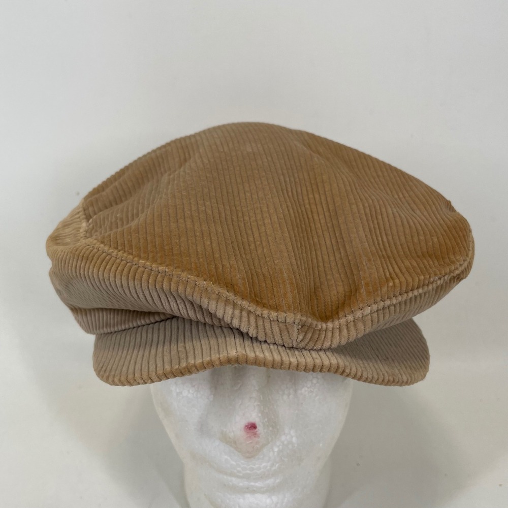 Dorfman Pacific Tan Corduroy Newsboy Cap Thinsulate Ear Flaps Made in USA Large